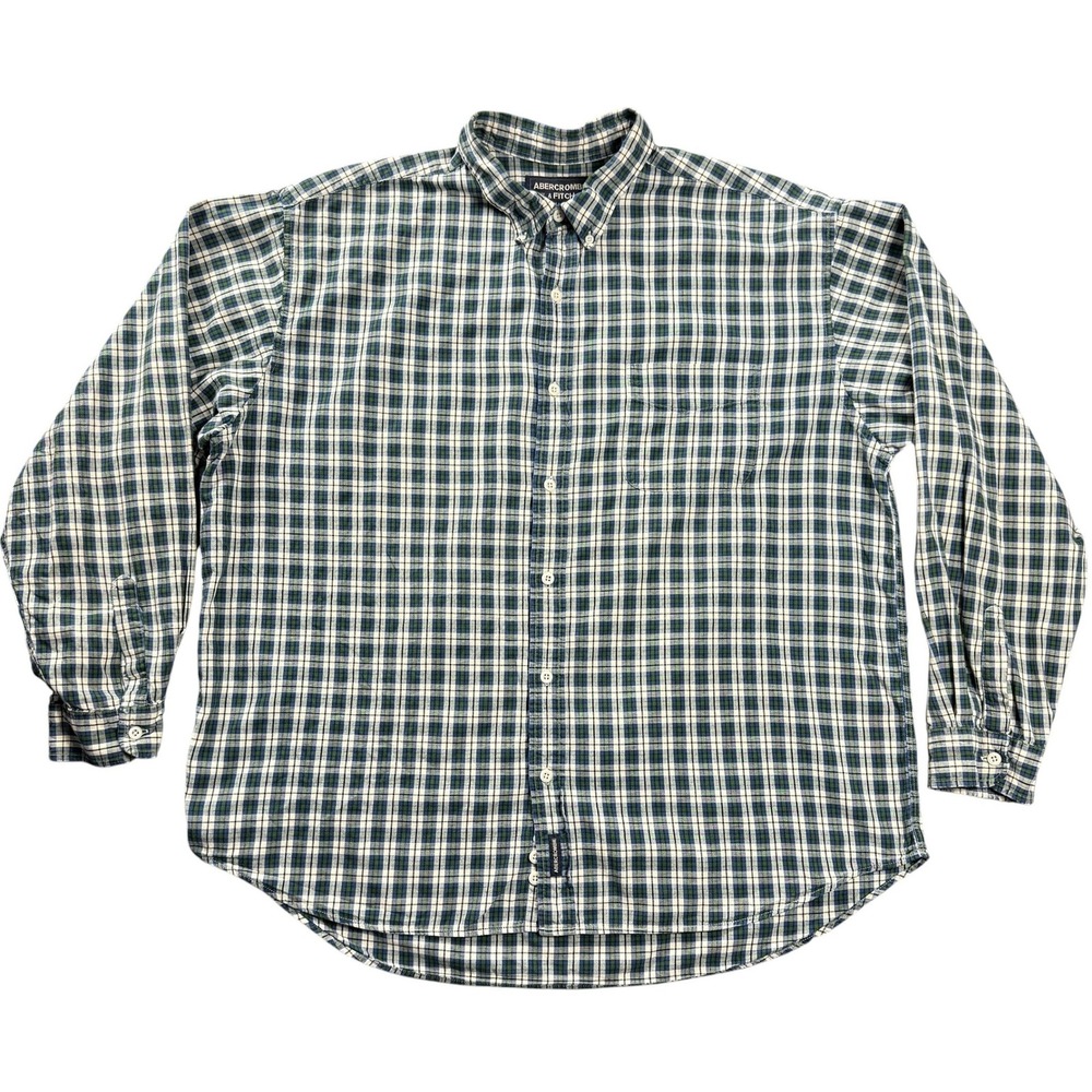 Abercrombie &‎ Fitch Mens Shirt XL Green Blue Plaid Button Down  Long Sleeve